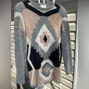 Silk angora Lambswool Chic Geometric Sweater Black, Gray, Tan 26” by 31” covers